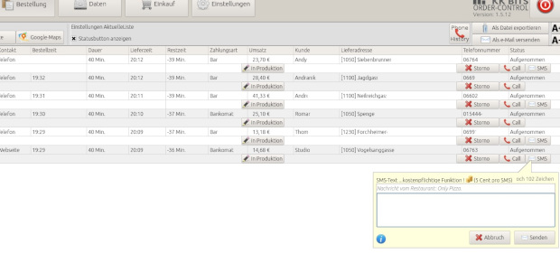 Call-Control SMS-Versand und Klick2Call Funktion