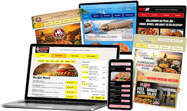 restaurant webseite laptop mit screenshoots von Restaurant Webseiten