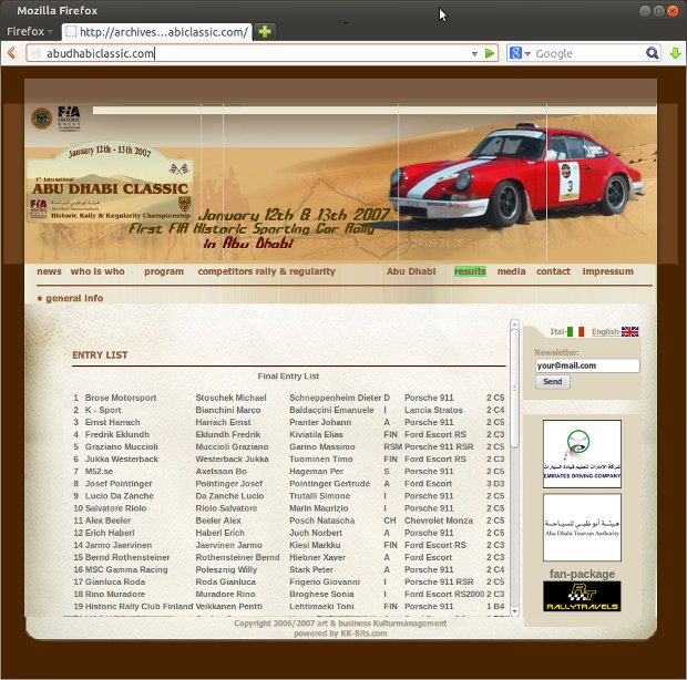 Startliste der Abu Dhabi Classic auf der Rallye-Webseite
