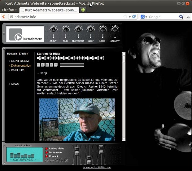 soundtracks.at-Webseite mit Artikel, Video und Musikerporträt