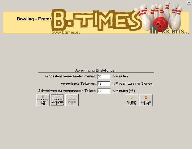 B.Times-Basiseinstellungen für die Abrechnung beim Bowling