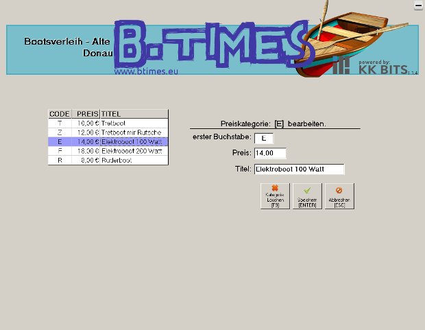 B.Times-Produktmaske mit Preisgruppen für Bootsverleih