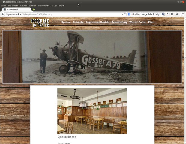 Gösser-Eck-Webseite mit historischem Praterfoto und Gastraum