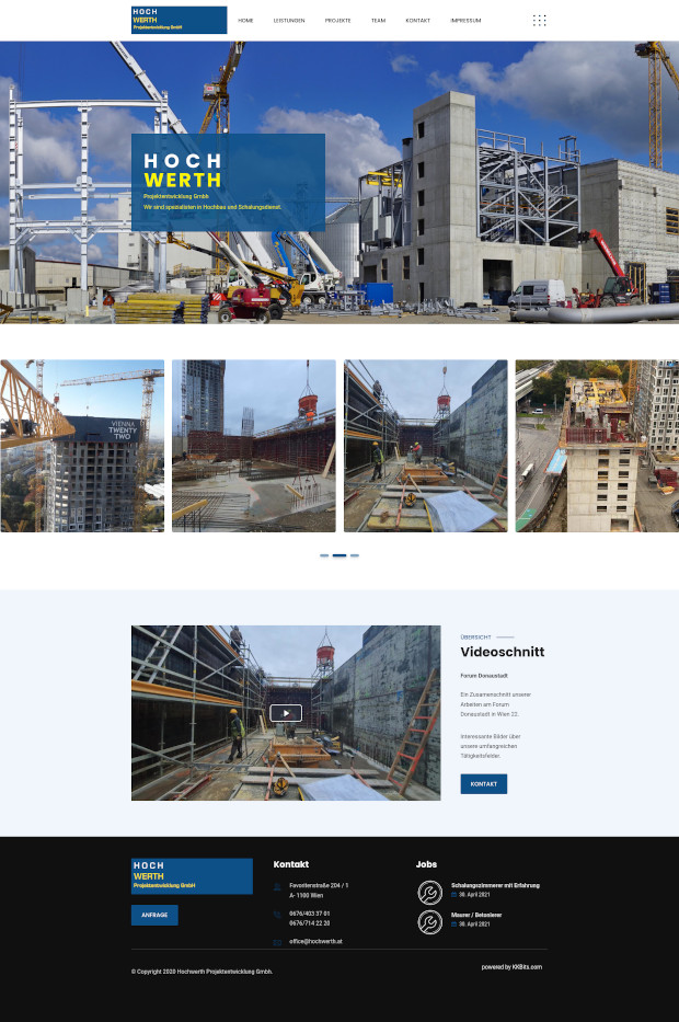 Hochwerth-Webseite auf mehreren Bildschirmgrößen mit Baustellenfotos