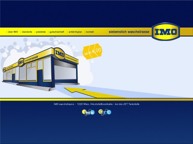 IMO-Carwash-Webseite mit Illustration einer Autowaschstraße