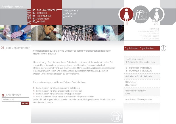 JFB-Job-Machine-Webseite mit Unternehmensbeschreibung und Navigation