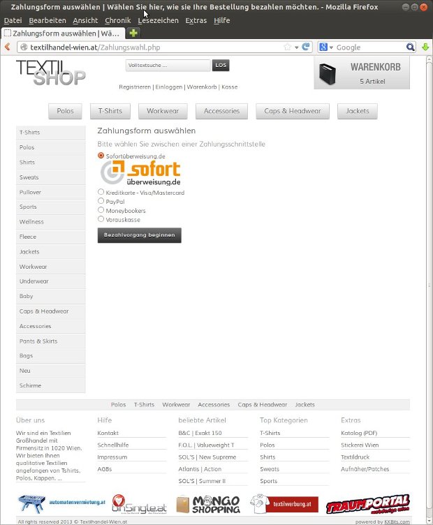 Auswahl von Zahlungsarten im Textilhandel-Wien-Onlineshop