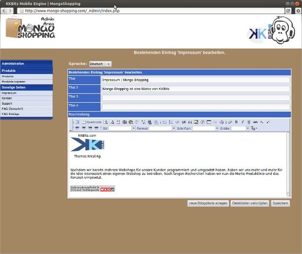 KKBits-Mobile-Engine-Backend mit Editor für Webseiteninhalte