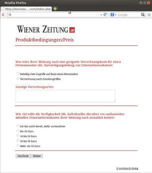 Fragebogen der Wiener Zeitung zu Produkten und Preisen