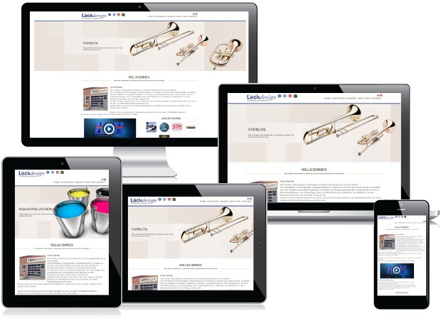 Lackdesign-Webseite auf Desktop, Tablet und Smartphone