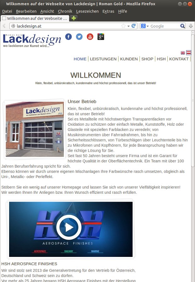 Schmale mobile Lackdesign-Startseite mit Produkten und Firmeninformationen