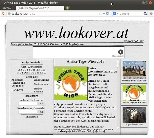 Frühes Lookover-Layout mit Zeitungsansicht und Artikeln