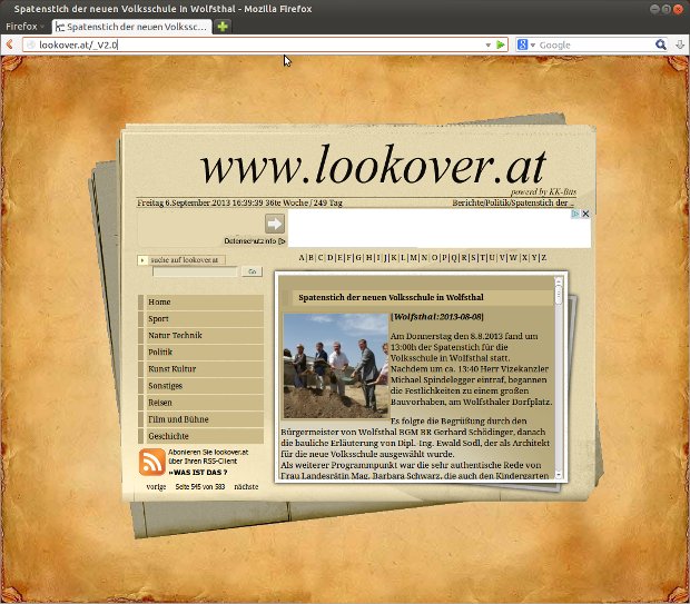 Lookover-Layout mit Zeitungsseite auf einem strukturierten Hintergrund