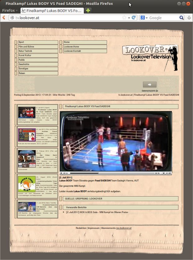 Lookover-Videoplattform mit eingebettetem Veranstaltungsvideo