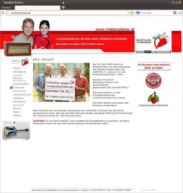 Meilensteine.at-Webseite mit Gutscheinen und Aktionsinformationen