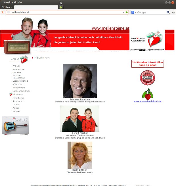 Meilensteine.at-Webseite mit Porträts und Information über das Projekt