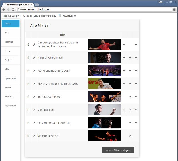 Verwaltung der Slider-Bilder im Backend der Mensur-Suljovic-Webseite