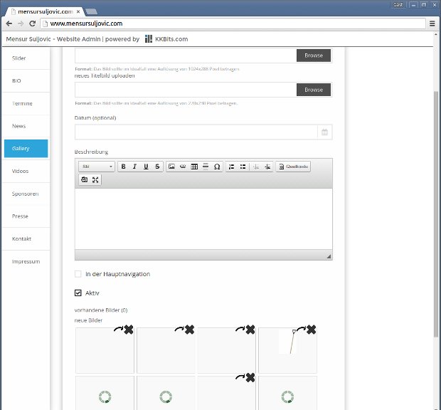 Backend-Editor für Bilder und Texte der Mensur-Suljovic-Webseite