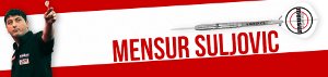 Mensur-Suljovic-Banner mit Foto des Dartspielers