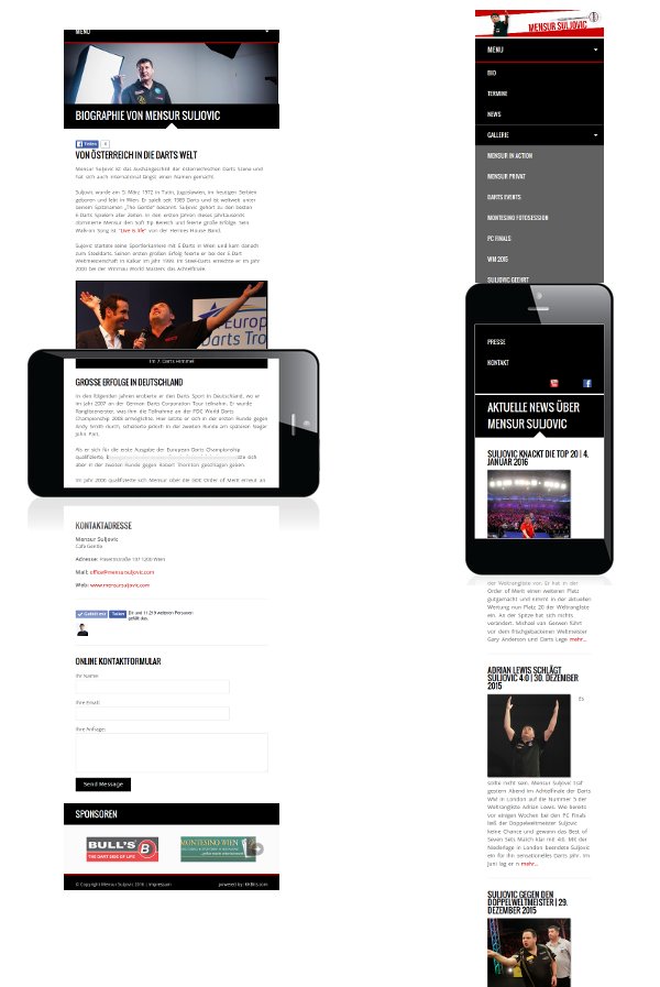 Mobile Darstellung der Mensur-Suljovic-Webseite auf Smartphones