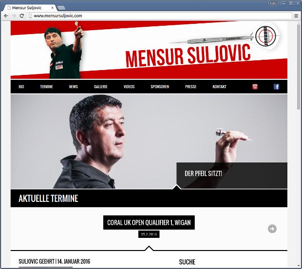 Startseite von Mensur Suljovic mit Porträt und Veranstaltungsterminen
