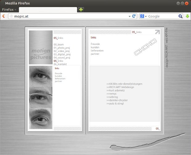 Mopic-Fotografenwebseite mit Text und Mikrofonzeichnung