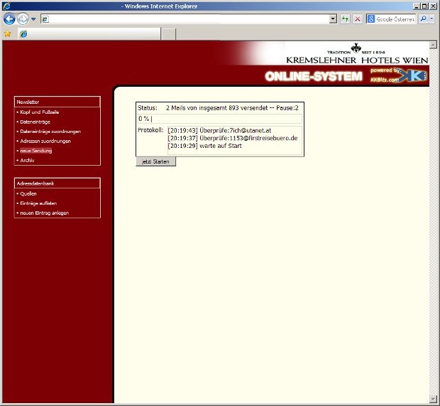 Newsletter-System mit Statusmeldung zum E-Mail-Versand