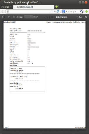 Exportiertes Bestelldokument von Only Pizza als PDF