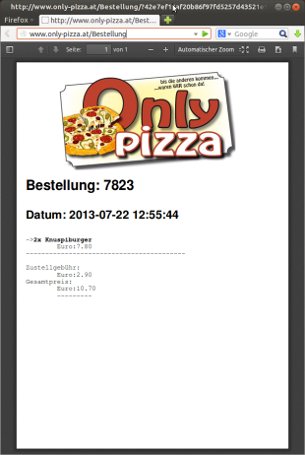Only-Pizza-Bestellbeleg mit Logo, Datum und Bestellpositionen