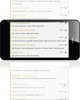 Restaurant-Speisekarte auf einem Smartphone im Querformat