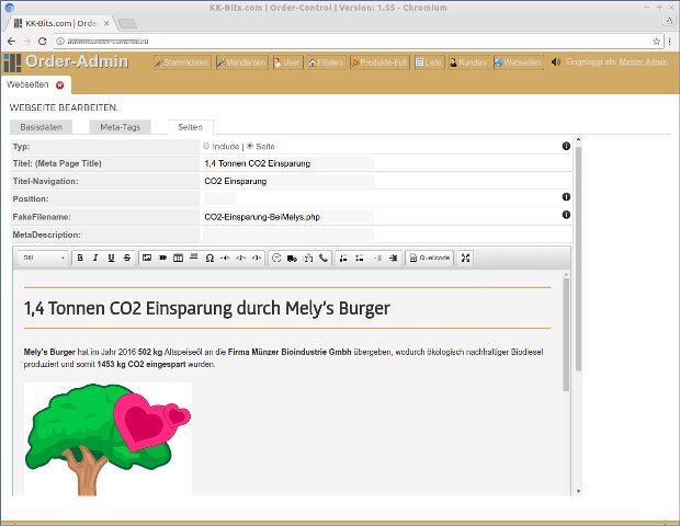 Order-Control-Webseitenverwaltung mit Editor für Seitentitel und Inhalt