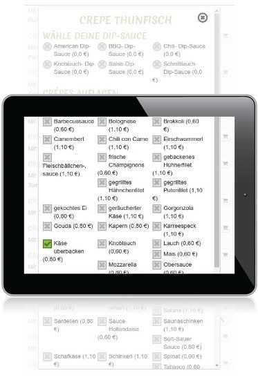 Restaurant-Bestellseite auf einem Tablet im Querformat