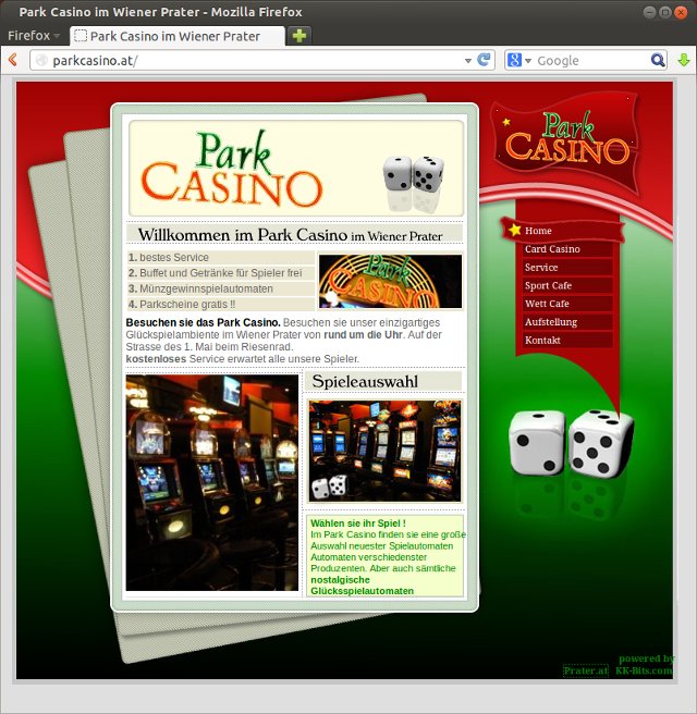 Park-Casino-Webseite mit Beschreibung des Casinos und Spielautomaten