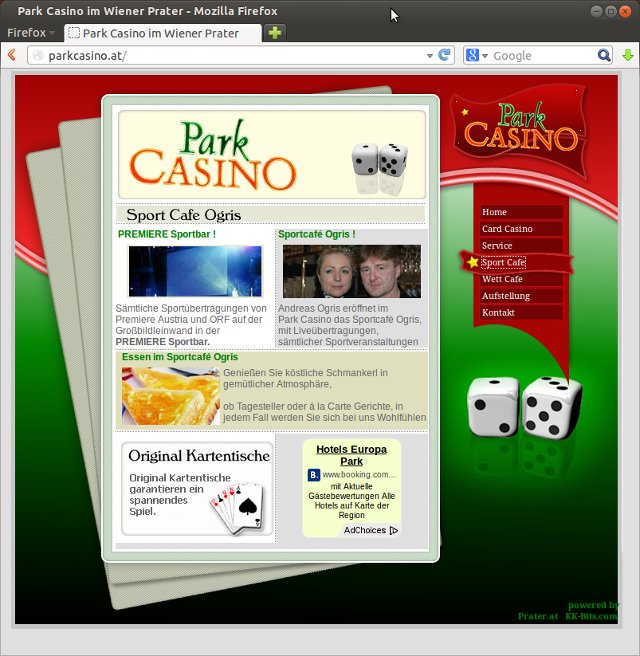 Park-Casino-Webseite mit Angeboten für Gastronomie und Spielautomaten