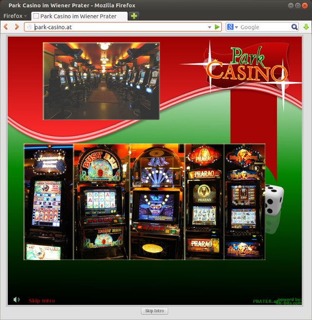 Park-Casino-Startseite mit Spielautomaten und rot-grünem Layout