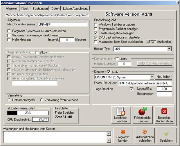Einstellungen der Pratercard-Desktopsoftware für Karte und Drucker