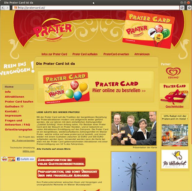 Pratercard-Webshop mit Informationen zur Karte und Wiener-Prater-Motiven