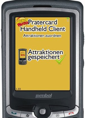 Pratercard-Handheld mit Bestätigung der gespeicherten Attraktionen
