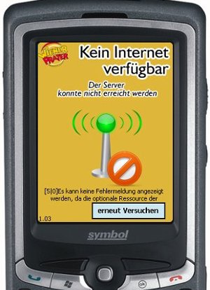 Pratercard-Handheld mit Meldung über fehlende Internetverbindung