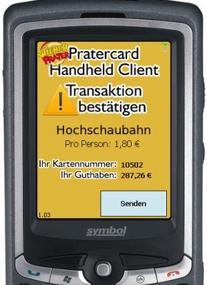 Pratercard-Handheld mit Maske zur Bestätigung einer Fahrttransaktion