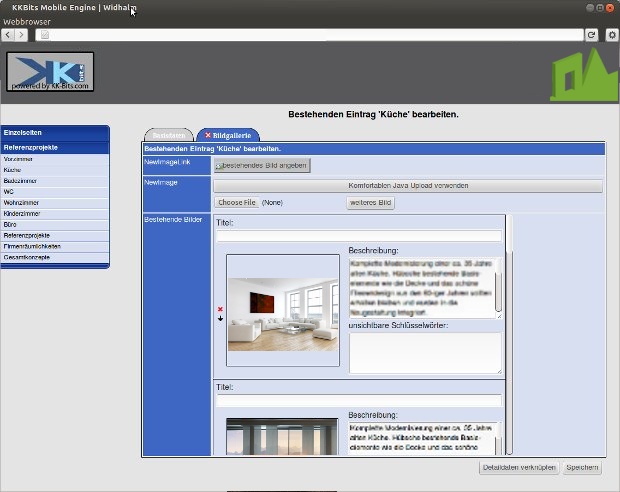Raumdesign-Kaiser-Verwaltung mit Editor für Bilder und Texte