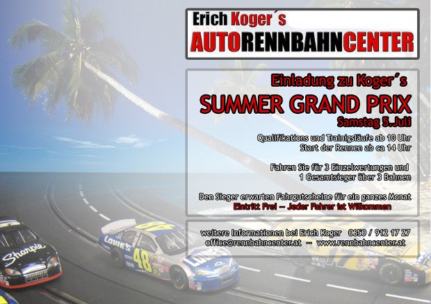 Flyer für den Sommer Grand Prix von Erich Kogers Autorennbahncenter