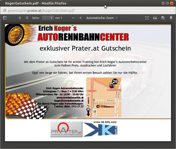 Prater.at-Gutschein für Erich Kogers Autorennbahncenter