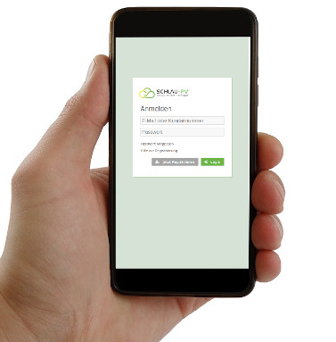 Smartphone mit Anmeldemaske des Schlau-PV-Kundenportals