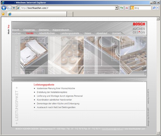 Bosch-Küchenstudio-Webseite mit Küchenplanung und Leistungsübersicht