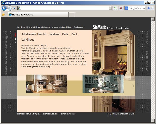 SieMatic-Webseite von 2004 mit Beschreibung einer Landhausküche