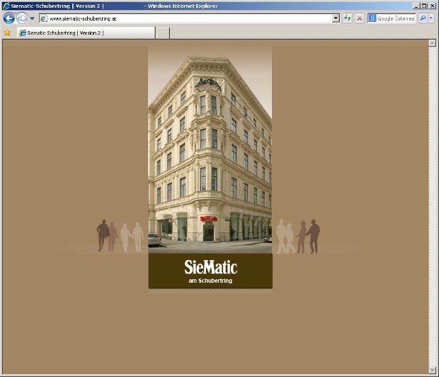 Startbild der SieMatic-Webseite am Schubertring mit Hausfassade