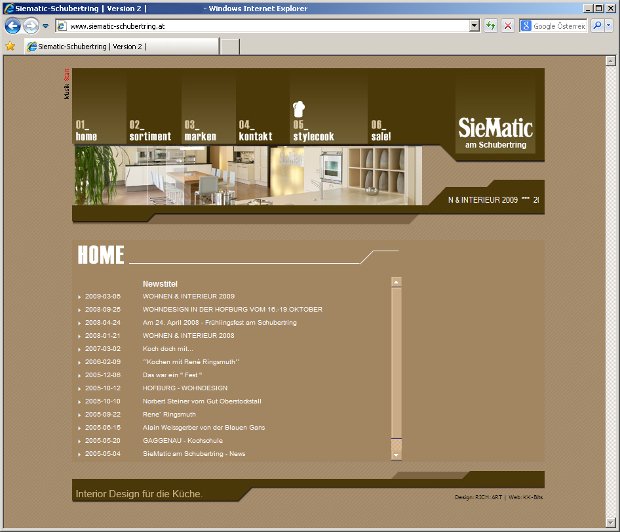 SieMatic-Webseite am Schubertring mit Startseite und Küchenfotos