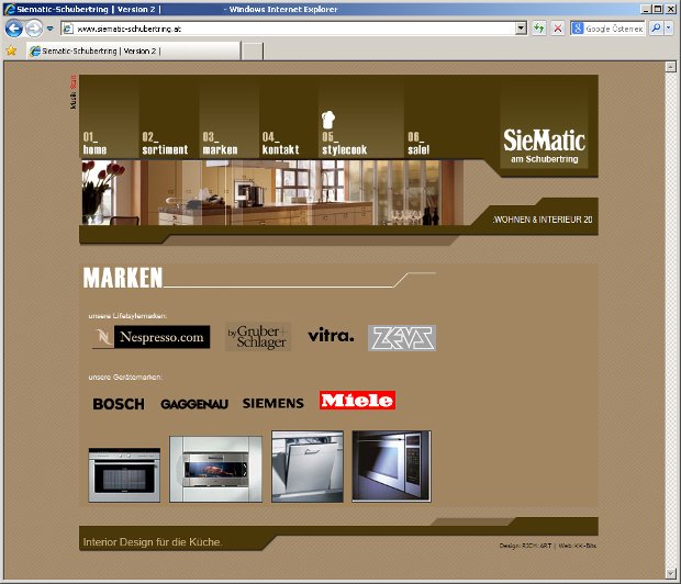 SieMatic-Webseite am Schubertring mit Marken und Küchengeräten