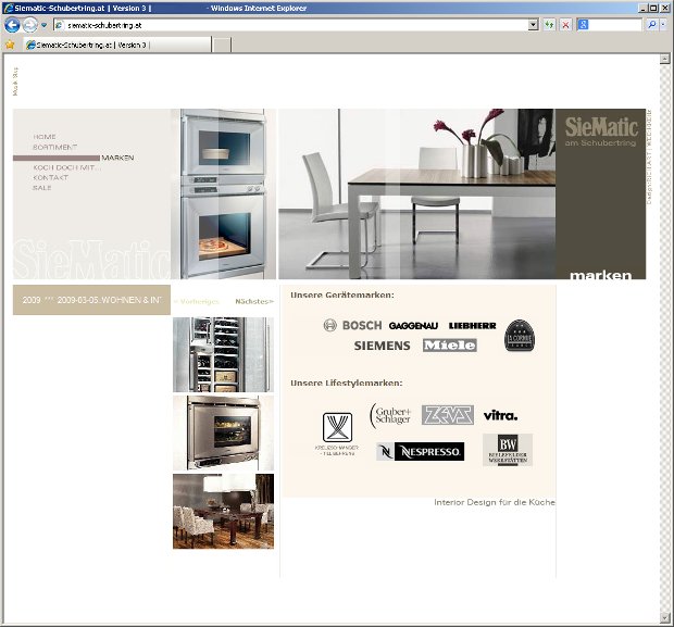 SieMatic-Webseite von 2007 mit moderner Küche und Markenlogos
